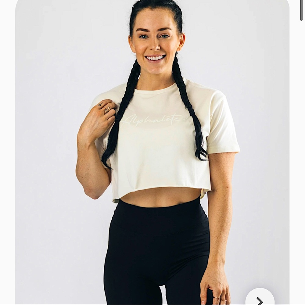 Alphalete Beige raw cropped signature short sleeve